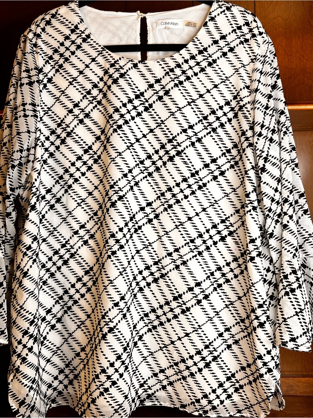 Calvin Klein Classic Black and White Houndstooth Plaid Tunic Top Sz XL